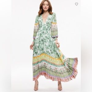 SION SUNBURST PLEATED MAXI DRESS